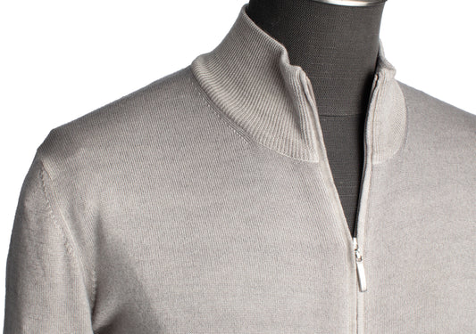 Gran Sasso Merino Wool Full-Zip Sweater in Sand