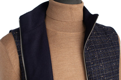 Belvest Reversible Wool and Cashmere Vest in Blue and Camel