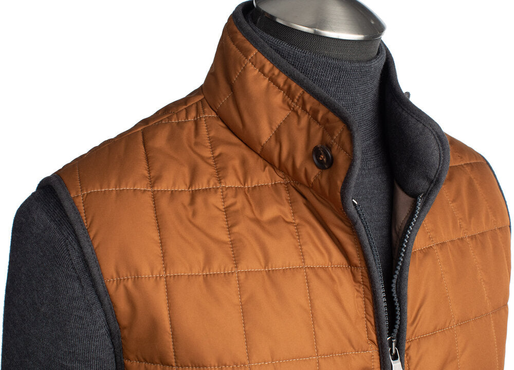 Waterville Water Repellent Quilted Nylon Vest in Burnt Orange