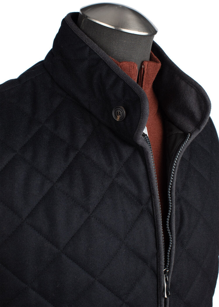 Waterville Water Repellent Vitale Barberis Wool Quilted Vest in Black