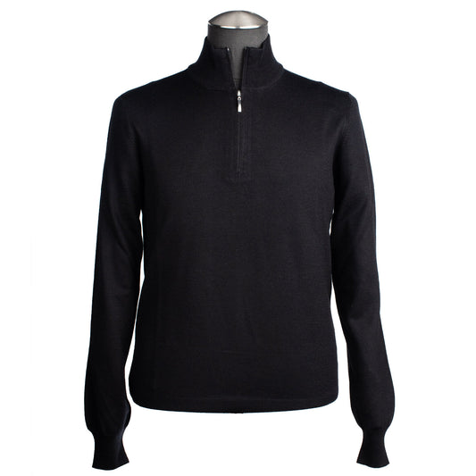 Gran Sasso Extra Fine Merino Wool Quarter-Zip Sweater in Black