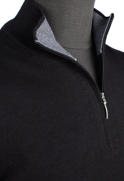 Gran Sasso Extra Fine Merino Wool Quarter-Zip Sweater in Black