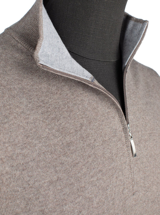 Gran Sasso Extra Fine Merino Wool Quarter-Zip Sweater in Oatmeal