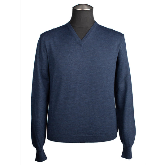 Gran Sasso Extra Fine Merino Wool V-Neck Sweater in Blue