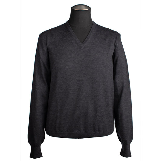 Gran Sasso Extra Fine Merino Wool V-Neck Sweater in Charcoal Gray
