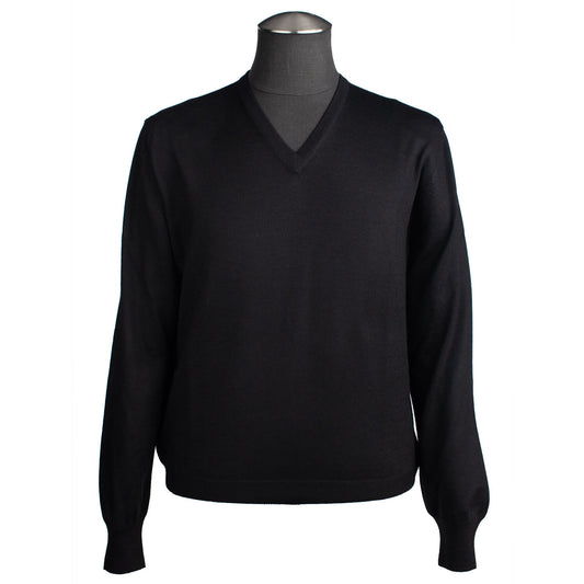 Gran Sasso Extra Fine Merino Wool V-Neck Sweater in Black