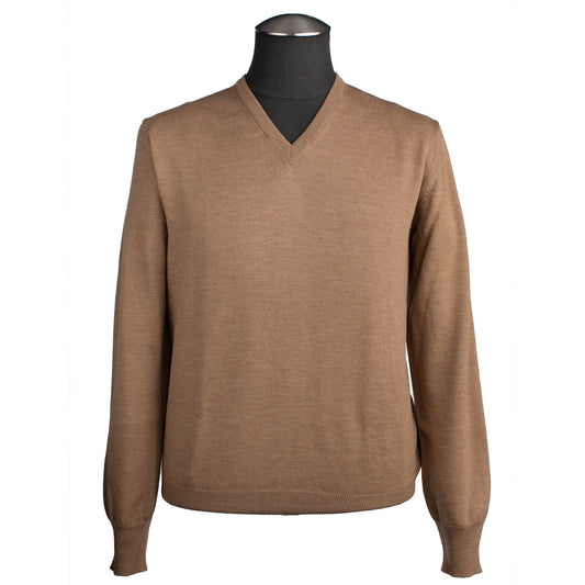 Gran Sasso Extra Fine Merino Wool V-Neck Sweater in Camel