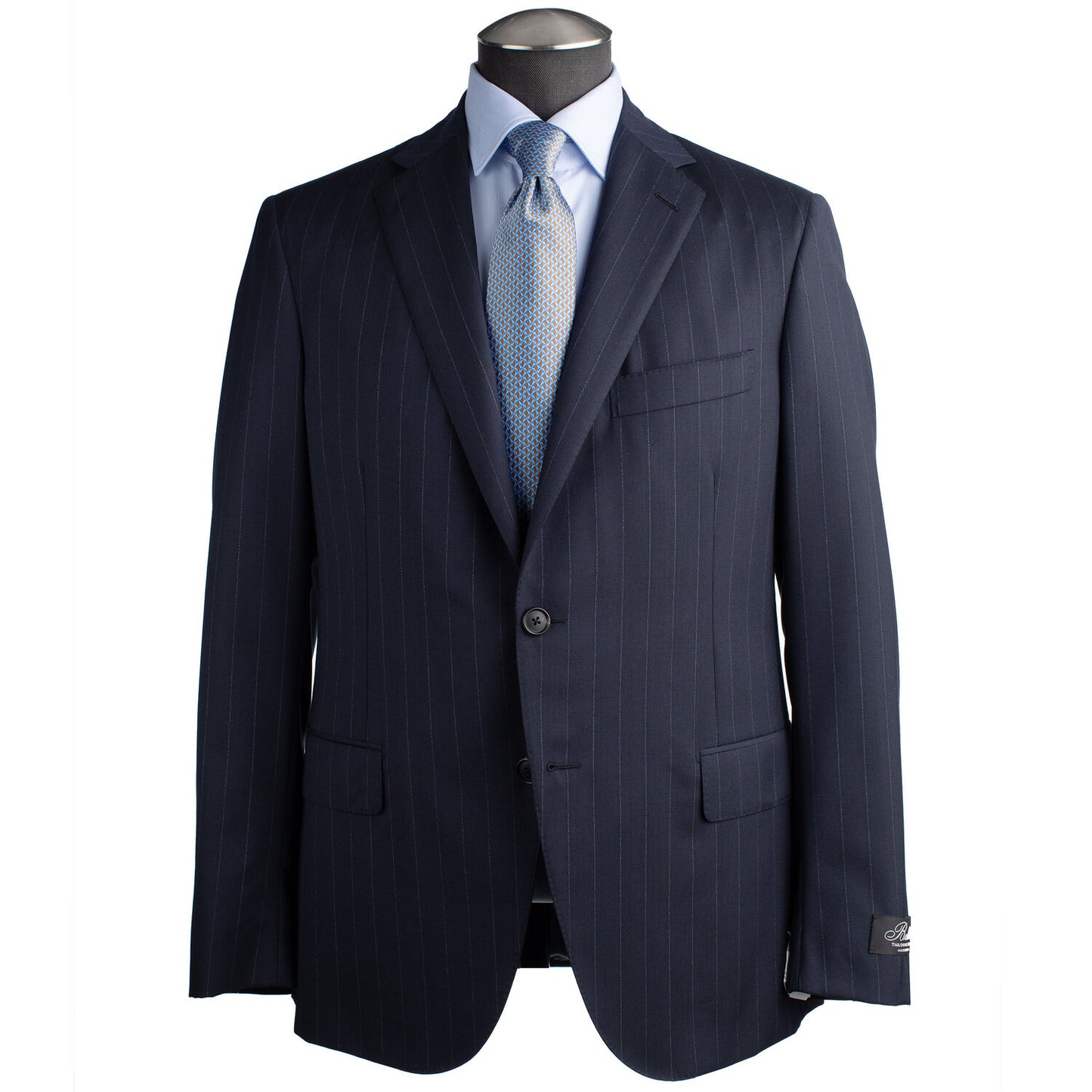 Belvest Super 130 Suit in Navy Chalk Stripes