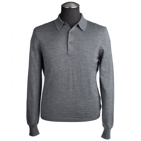 Gran Sasso Silk and Merino Wool Polo Sweater in Gray