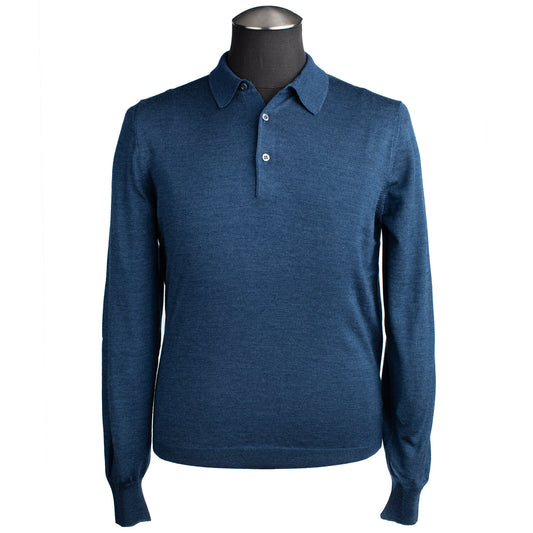 Gran Sasso Silk and Merino Wool Polo Sweater in Royal Blue