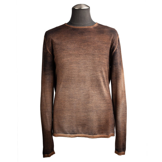 Uomo Lightweight Garment-Dyed Extra Fine Merino Wool Crew Neck Sweater in Rust