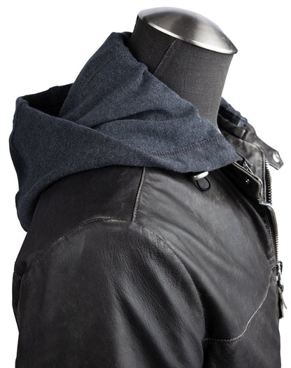 Gimo's Washed Leather Jacket in Charcoal Gray with Removable Hoodie