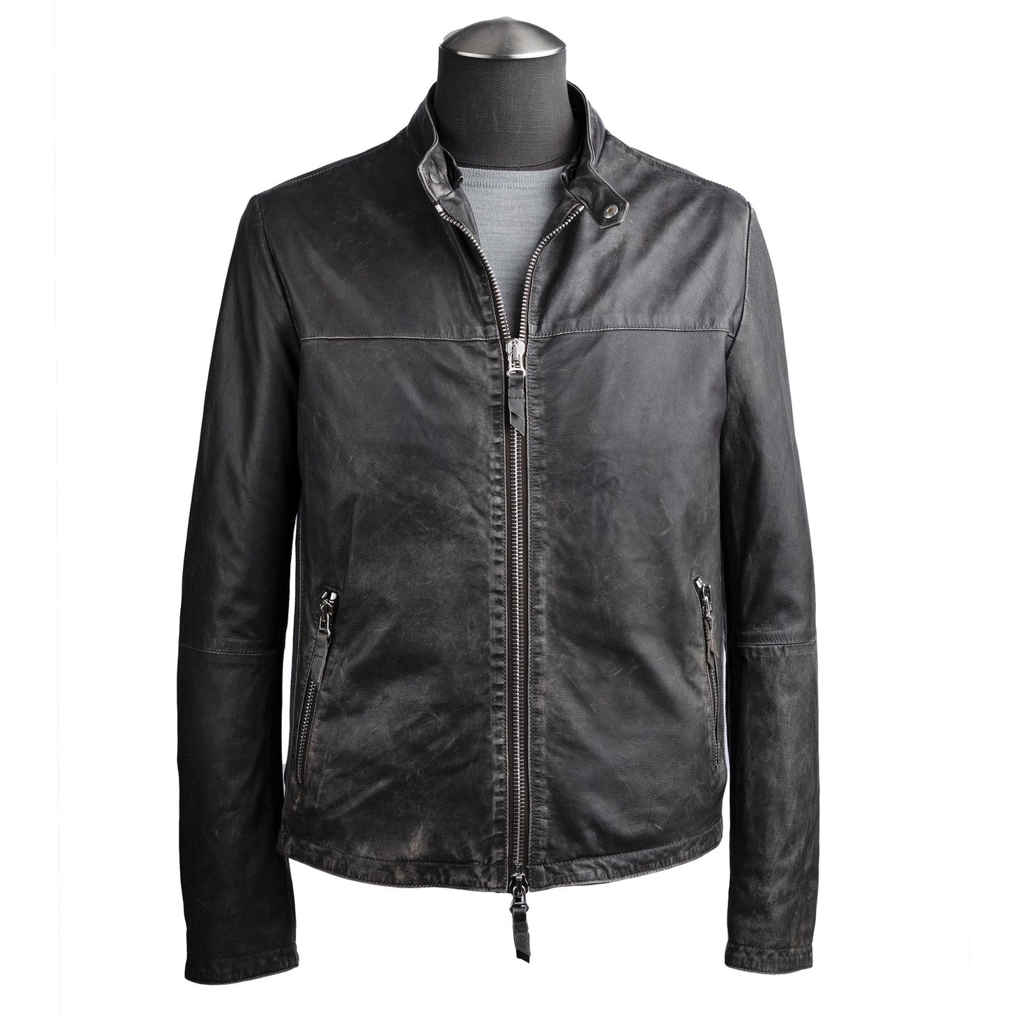 Gimo's Washed Leather Jacket in Charcoal Gray with Removable Hoodie