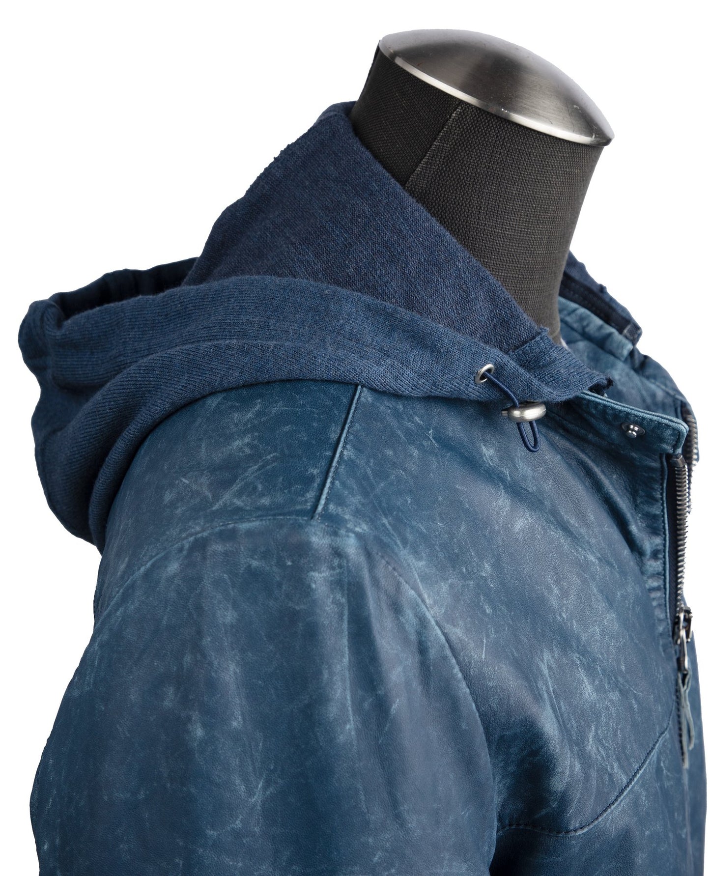 Gimo's Washed Leather Jacket in Light Blue with Removable Hoodie