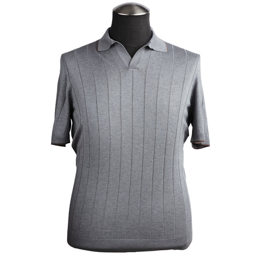 Gran Sasso Ribbed Skipper Polo Shirt in Gray