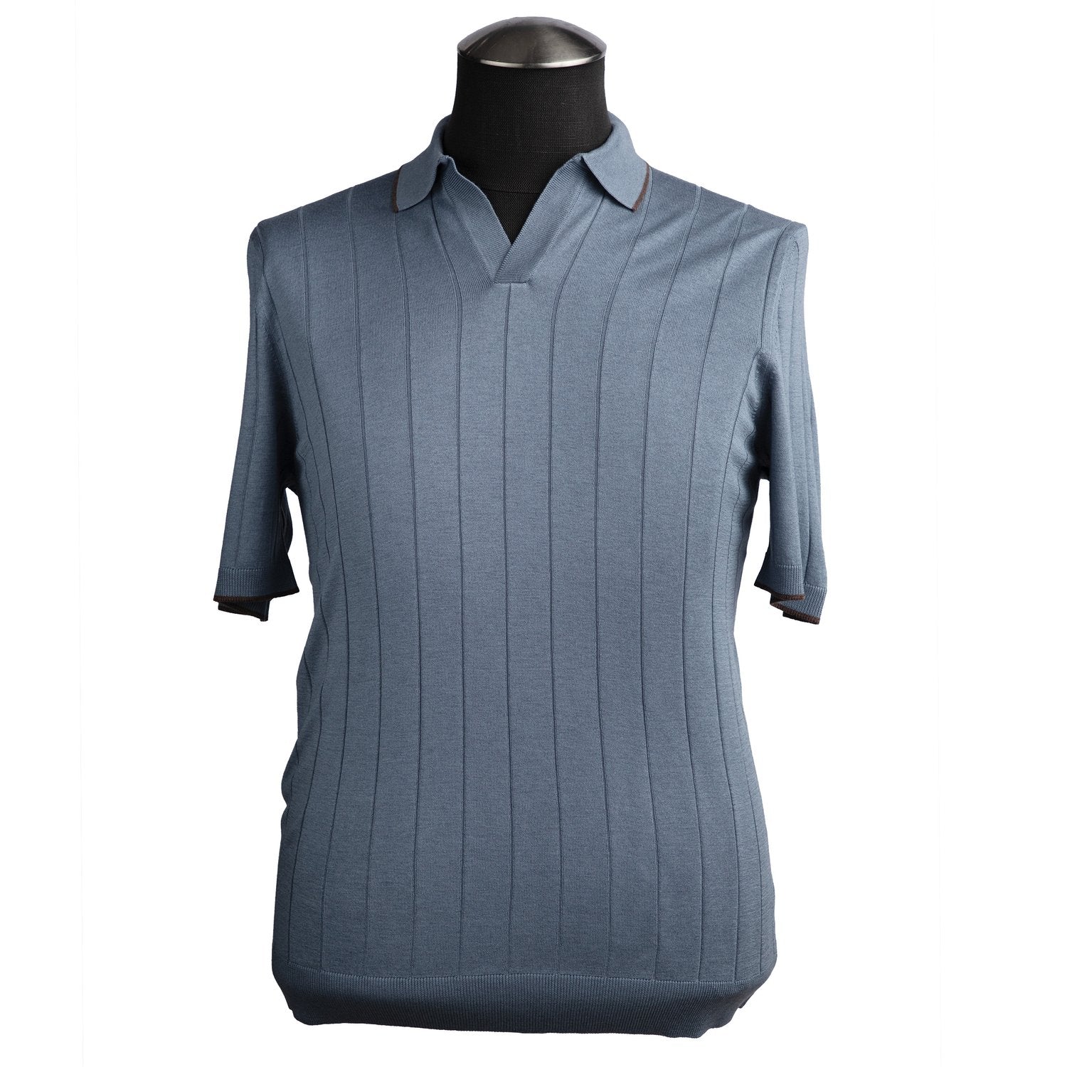 Gran Sasso Ribbed Skipper Polo Shirt in Light Blue