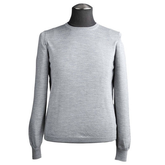 Gran Sasso Silk and Merino Wool Crew Neck Sweater in Light Gray