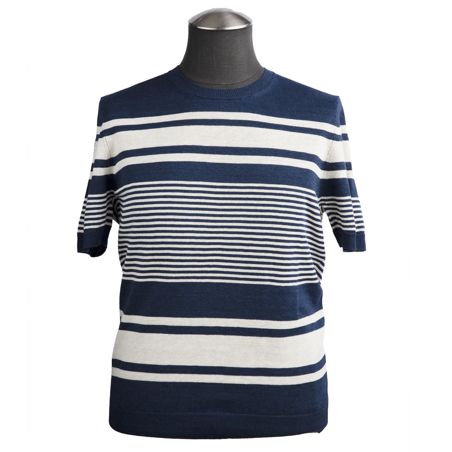 Gran Sasso Knit T-Shirt in Blue and White Stripes