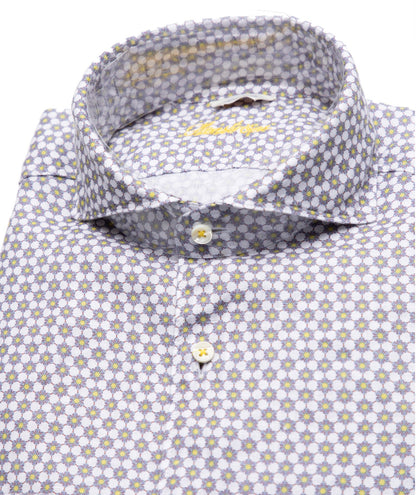 Stenströms Linen Sport Shirt in White with Yellow and Brown Flower Pattern