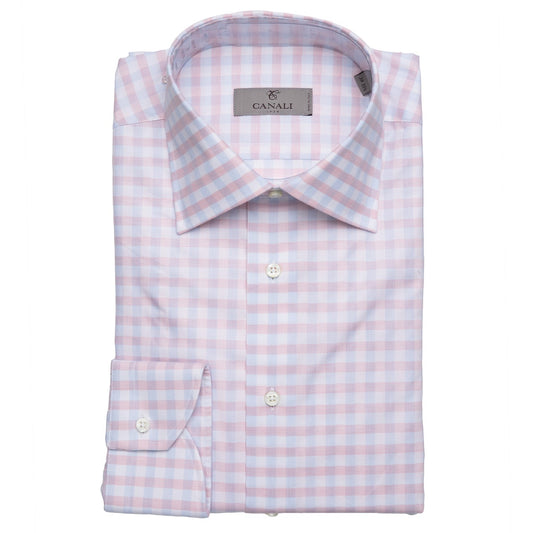 Canali Cotton Dress Shirt in Pink Check