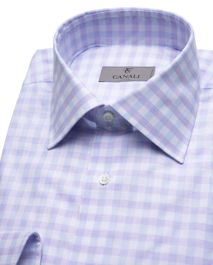 Canali Cotton Dress Shirt in Lavender Check