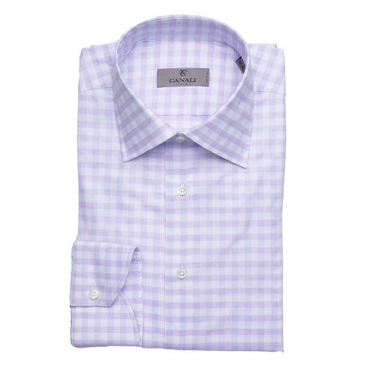 Canali Cotton Dress Shirt in Lavender Check