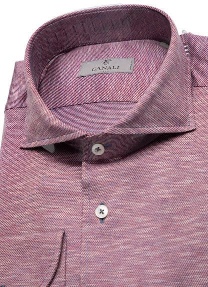 Canali Modern Fit Cotton Jersey Shirt in Light Maroon