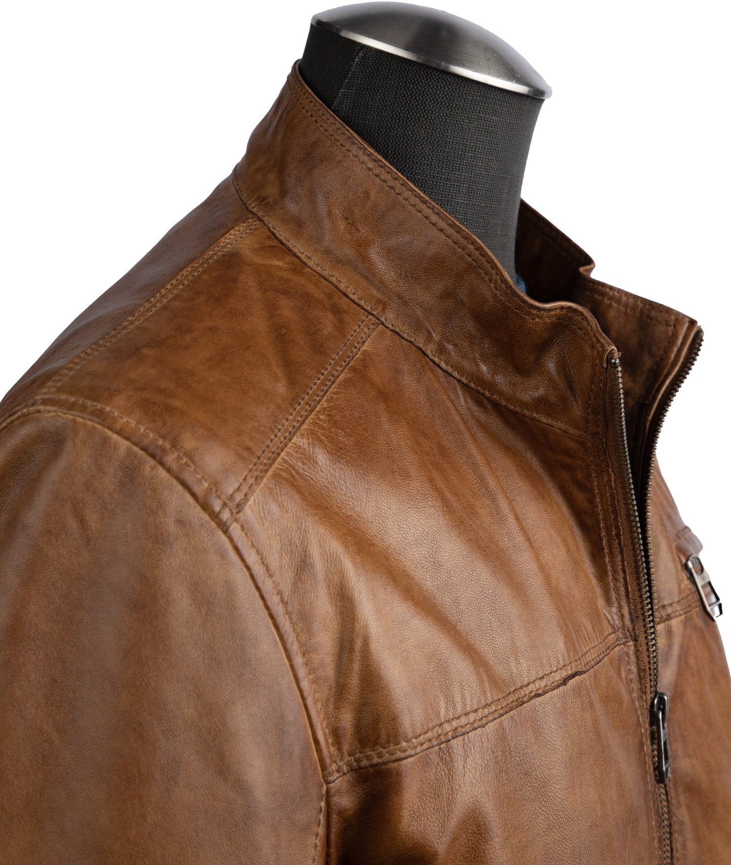 Milestone Lambskin Nappa Leather Jacket in Cognac