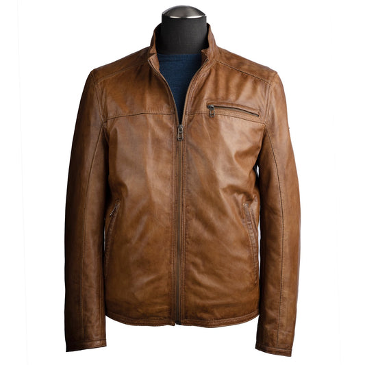 Milestone Lambskin Nappa Leather Jacket in Cognac