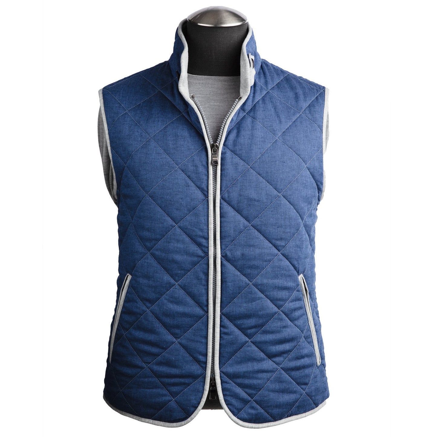 Waterville Quilted Cotton and Linen Vest in Blue