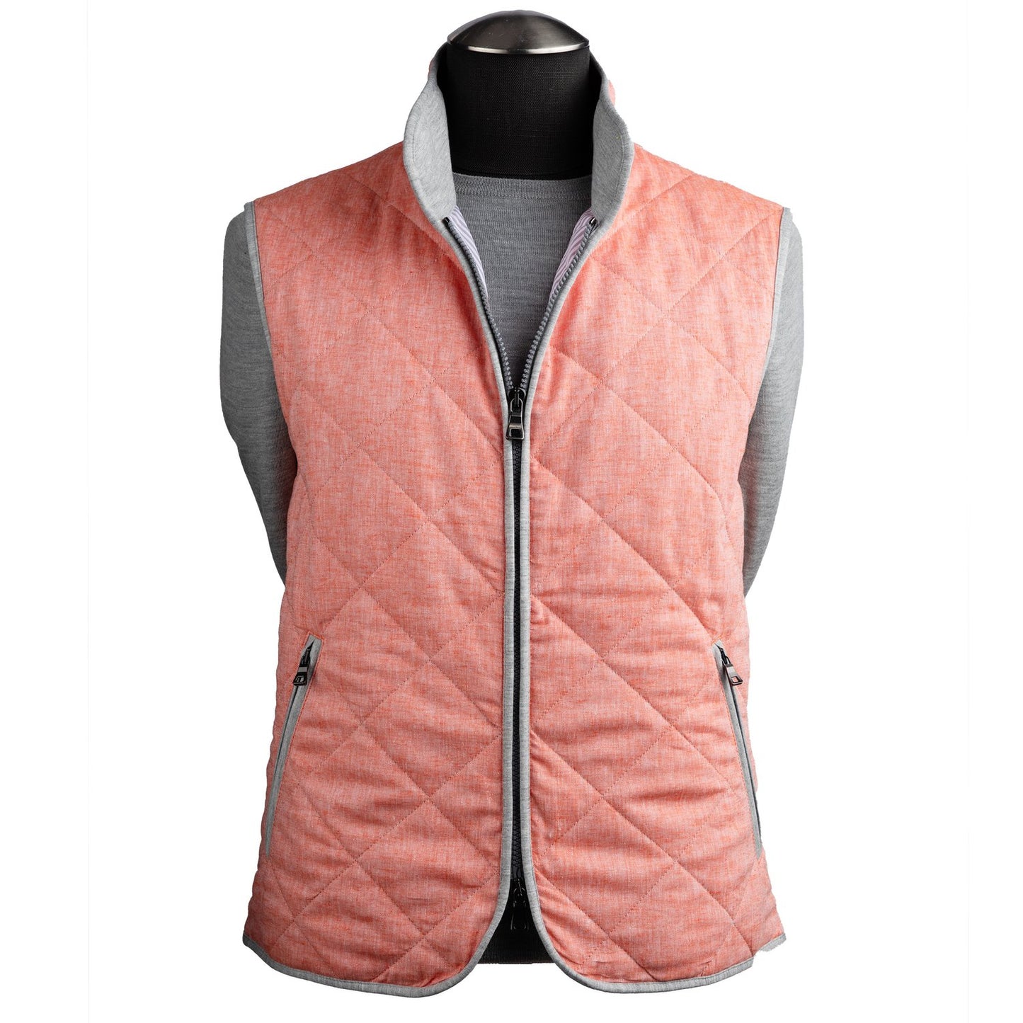 Waterville Quilted Cotton and Linen Vest in Salmon