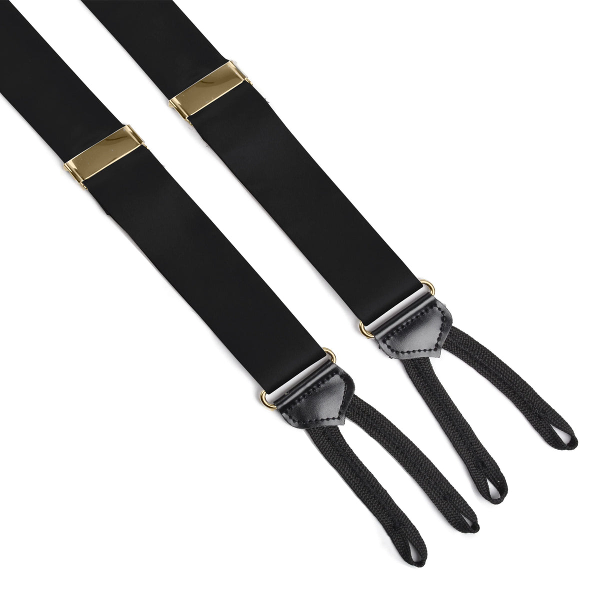 Uomo 100% Silk Satin Woven Jacquard Convertible Braces Solid Satin -Black