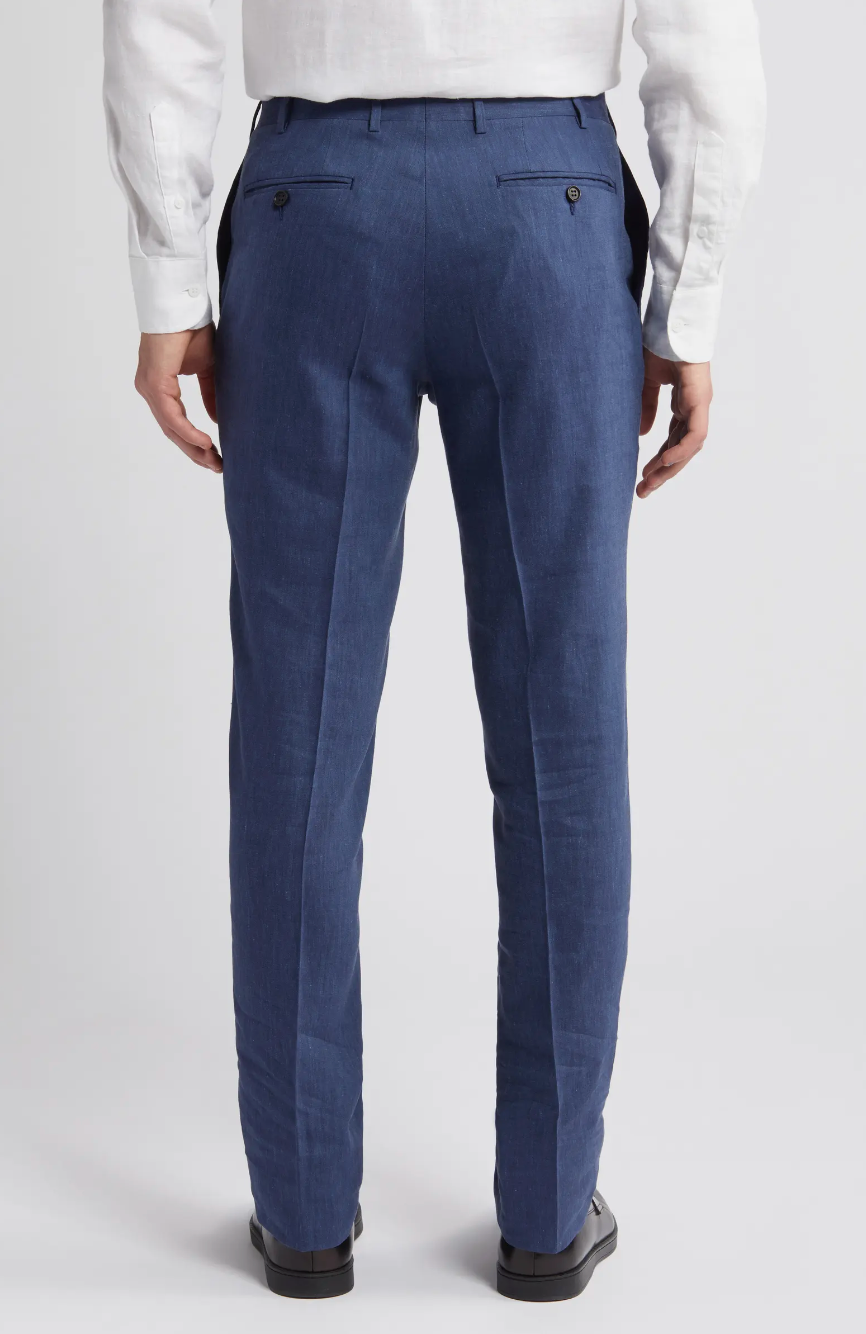 Canali Siena Classic Fit Linen Wool Blend Dress Pants in Mid Blue
