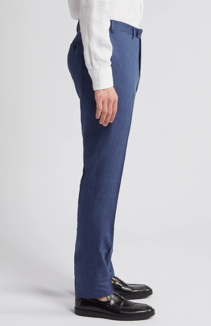 Canali Siena Classic Fit Linen Wool Blend Dress Pants in Mid Blue