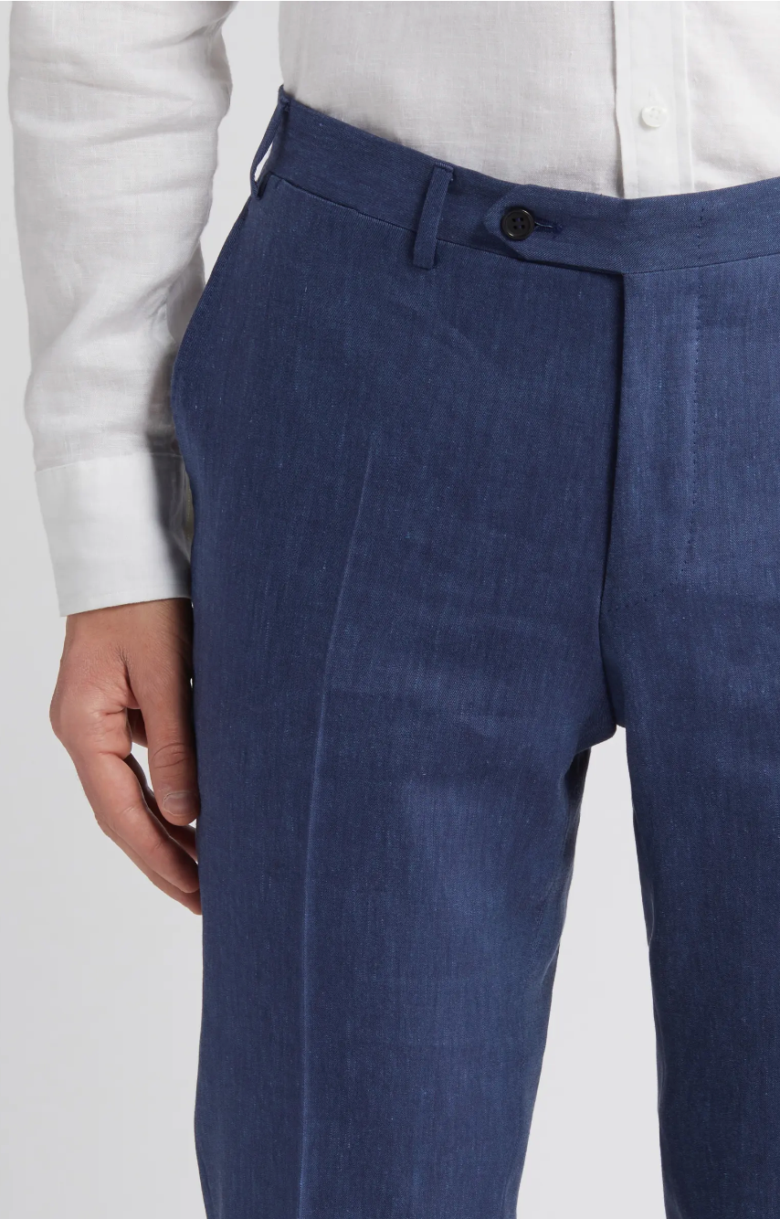 Canali Siena Classic Fit Linen Wool Blend Dress Pants in Mid Blue