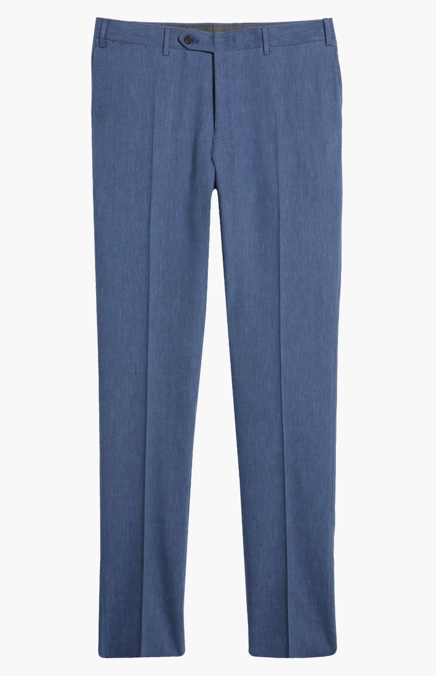 Canali Siena Classic Fit Linen Wool Blend Dress Pants in Mid Blue