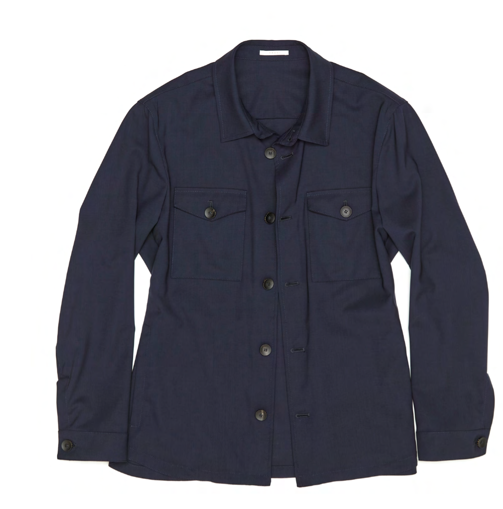 Fradi Wool Poplin Overshirt in Natural Stretch in Navy
