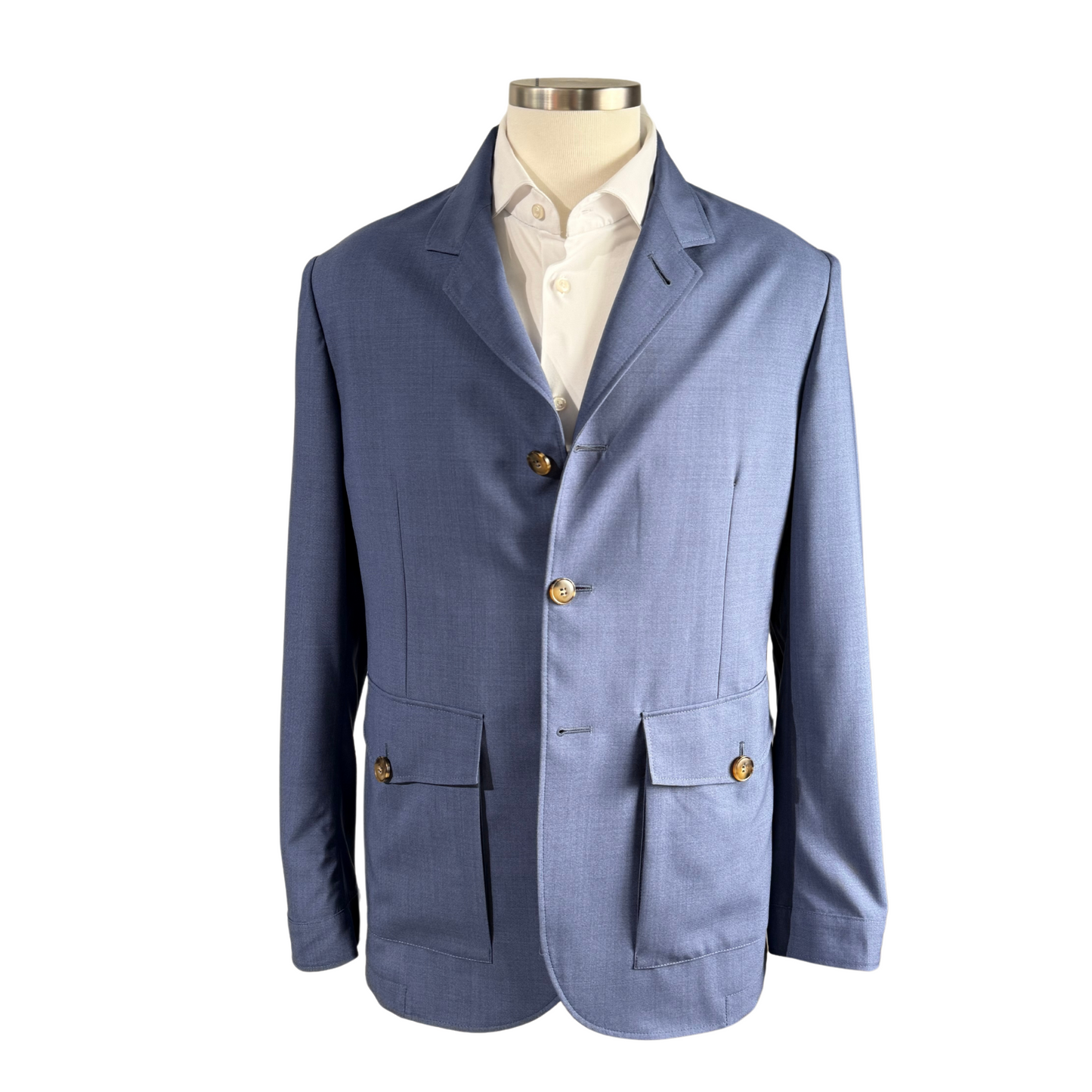 Canali Travel Wool Shirt Jacket – Mid Blue