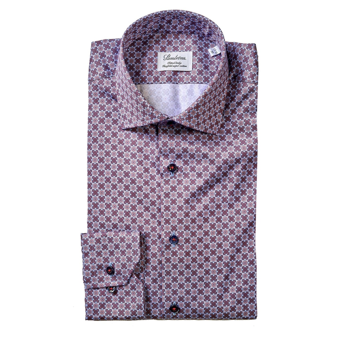 Stenströms Sport Shirt in Lavender and Brown Geometric Pattern