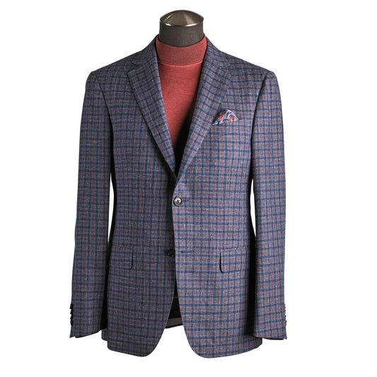 Pal Zileri Model Z Sport Coat in Blue and Rust Windowpane