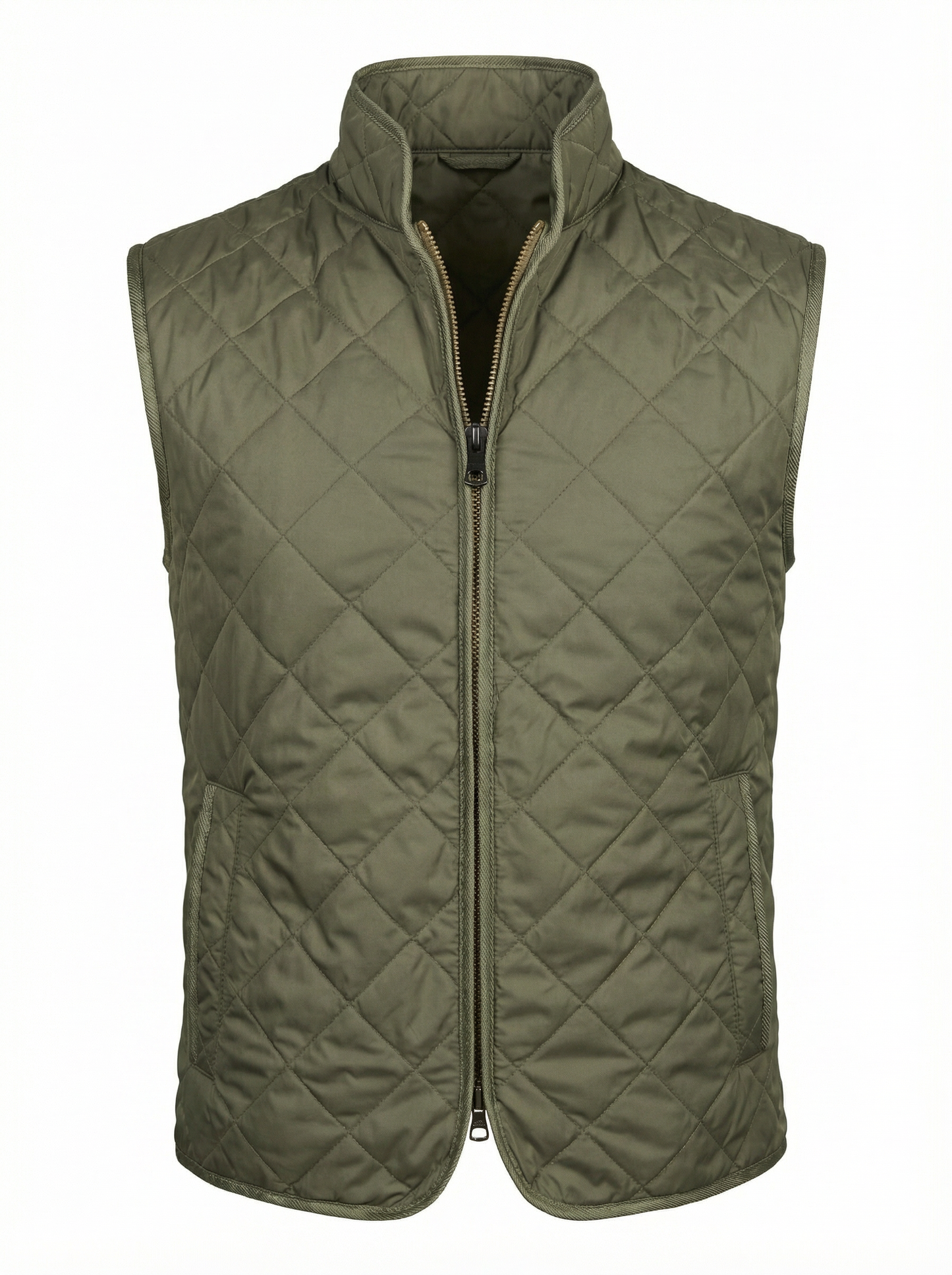 Waterville Nylon Quilted Vest with Tonal Trim in Olive