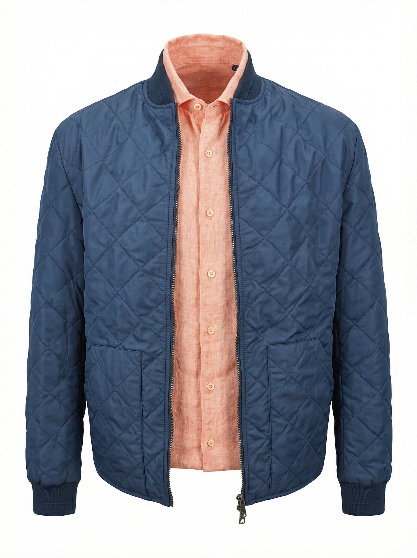 Waterville Water Resistant Nylon Quilted Bomber in Navy Blue