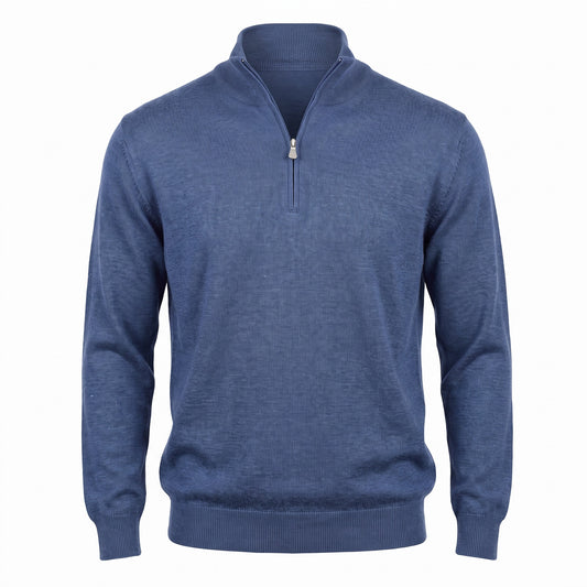 Gran Sasso Extra Fine Merino Wool Quarter-Zip Sweater in Mid Blue