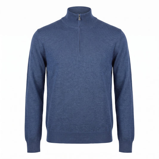 Gran Sasso Extra Fine Merino Wool Quarter-Zip Sweater in Mid Blue