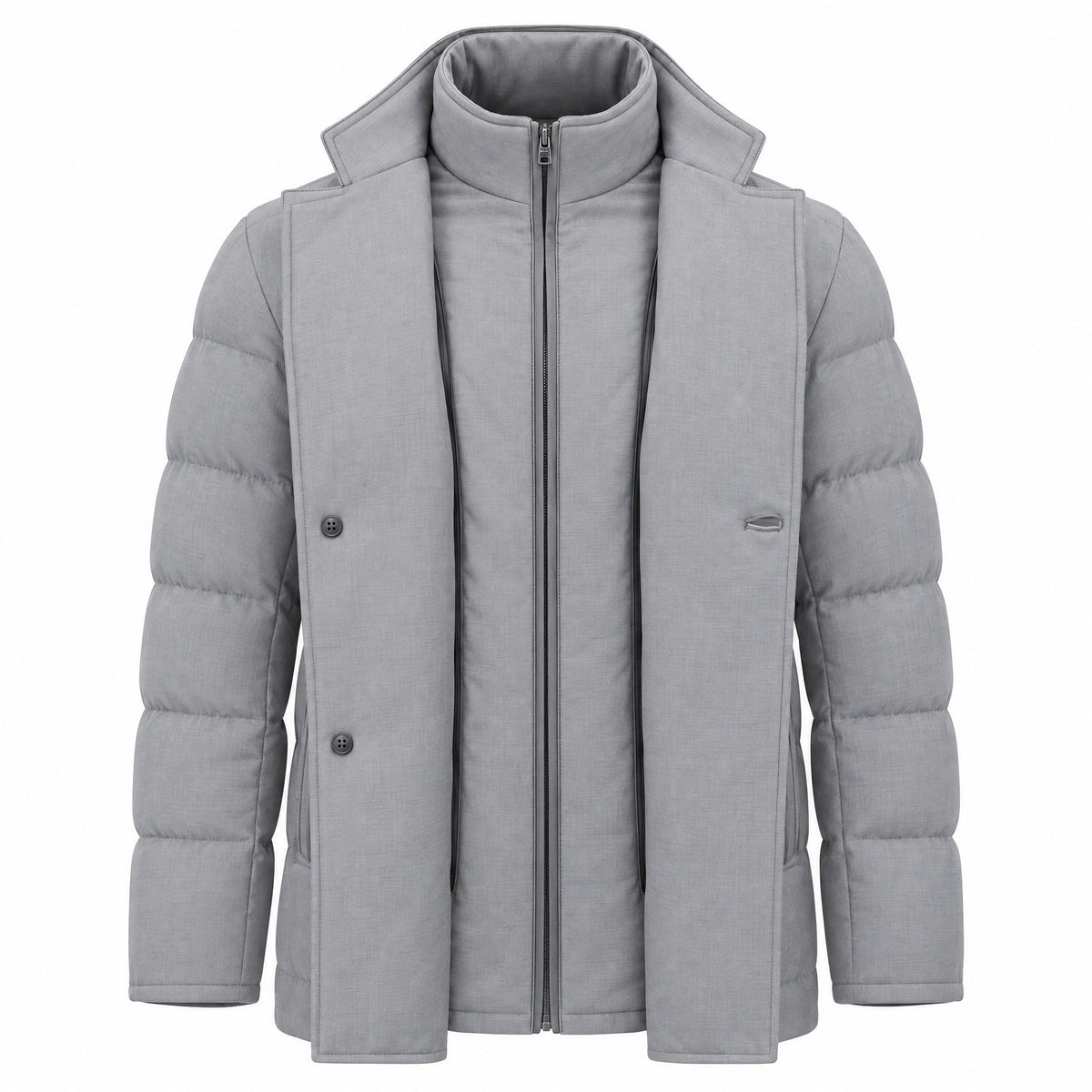 Herno Wool-Blend Down Jacket with Removable Bib-Light Gray