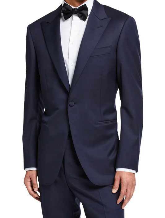 Canali Wool Two-Piece Tuxedo Suit with Satin Peak Lapel in Navy