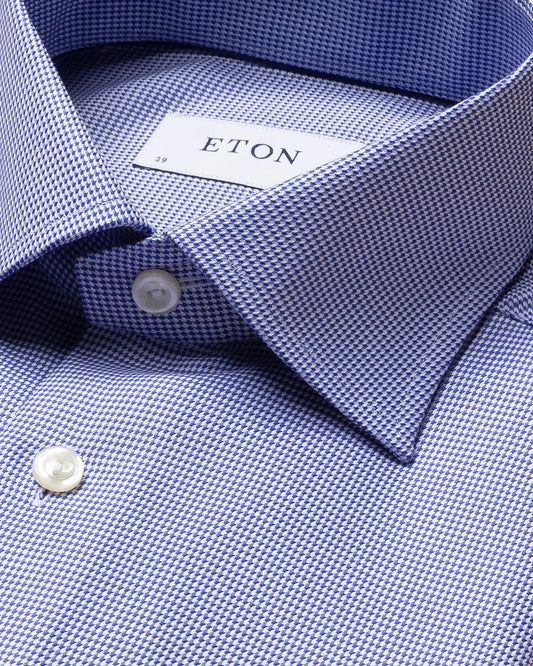 Eton Mid Blue Patterned Textured Twill Sport Shirt