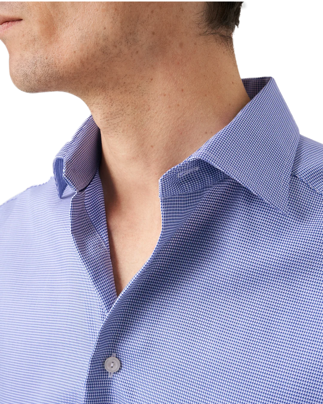 Eton Mid Blue Patterned Textured Twill Sport Shirt