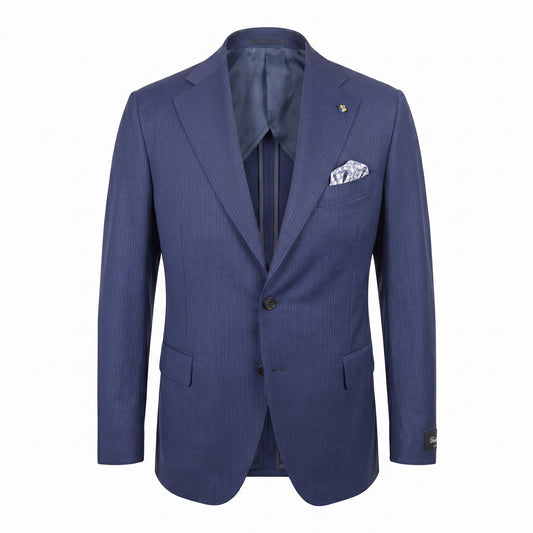 Belvest Super 110’s Wool Suit in Blue Pinstripe