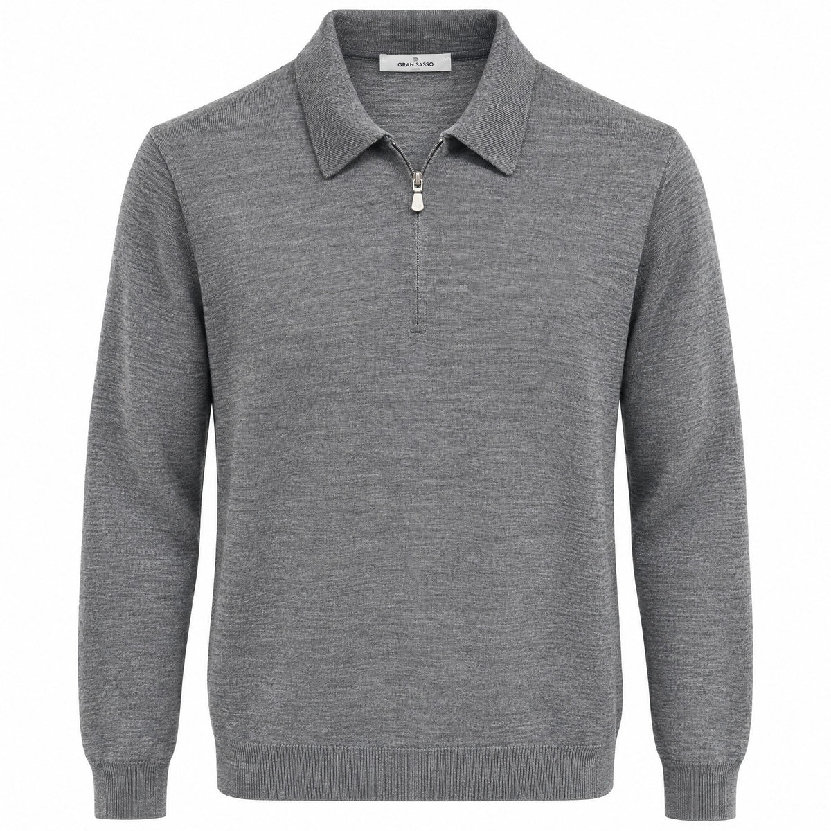 Gran Sasso Silk and Merino Wool Zip Polo Sweater in Gray